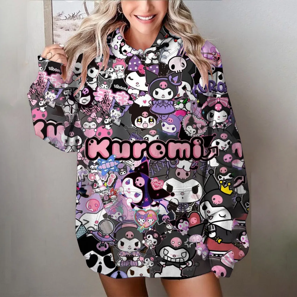 Sanrio Búbos couplehoodie Az egész Évad kapucnis kuromi Japán nyelv aranyos Gúnyrajz Női kapucnis kültéri sportok majd Ráérő Garbó ﻿