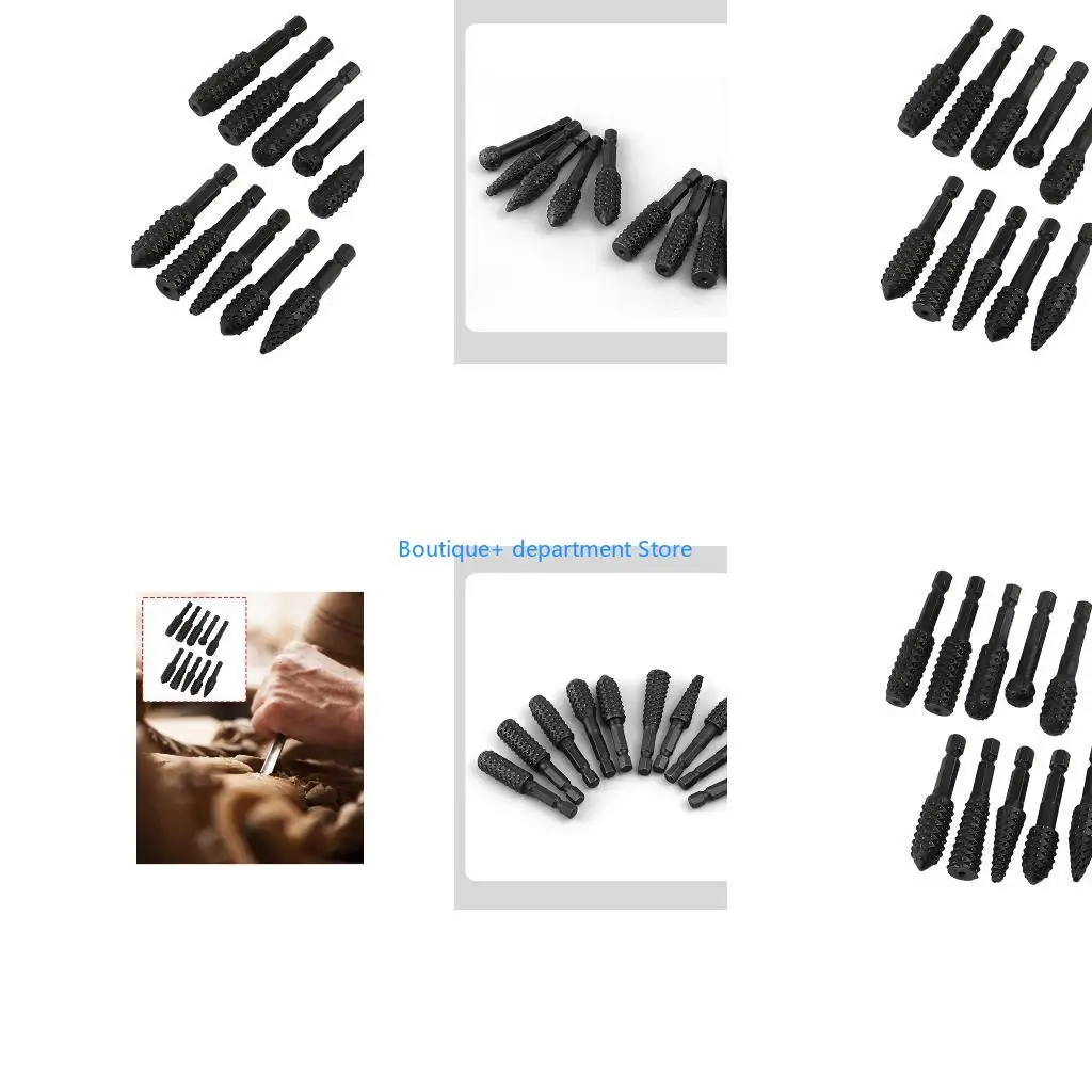 E1PD Pack Of 10 High Carbon Steel Hexagonal Woodworking Rotating Files For Carving Sanding And Finishing Various Project