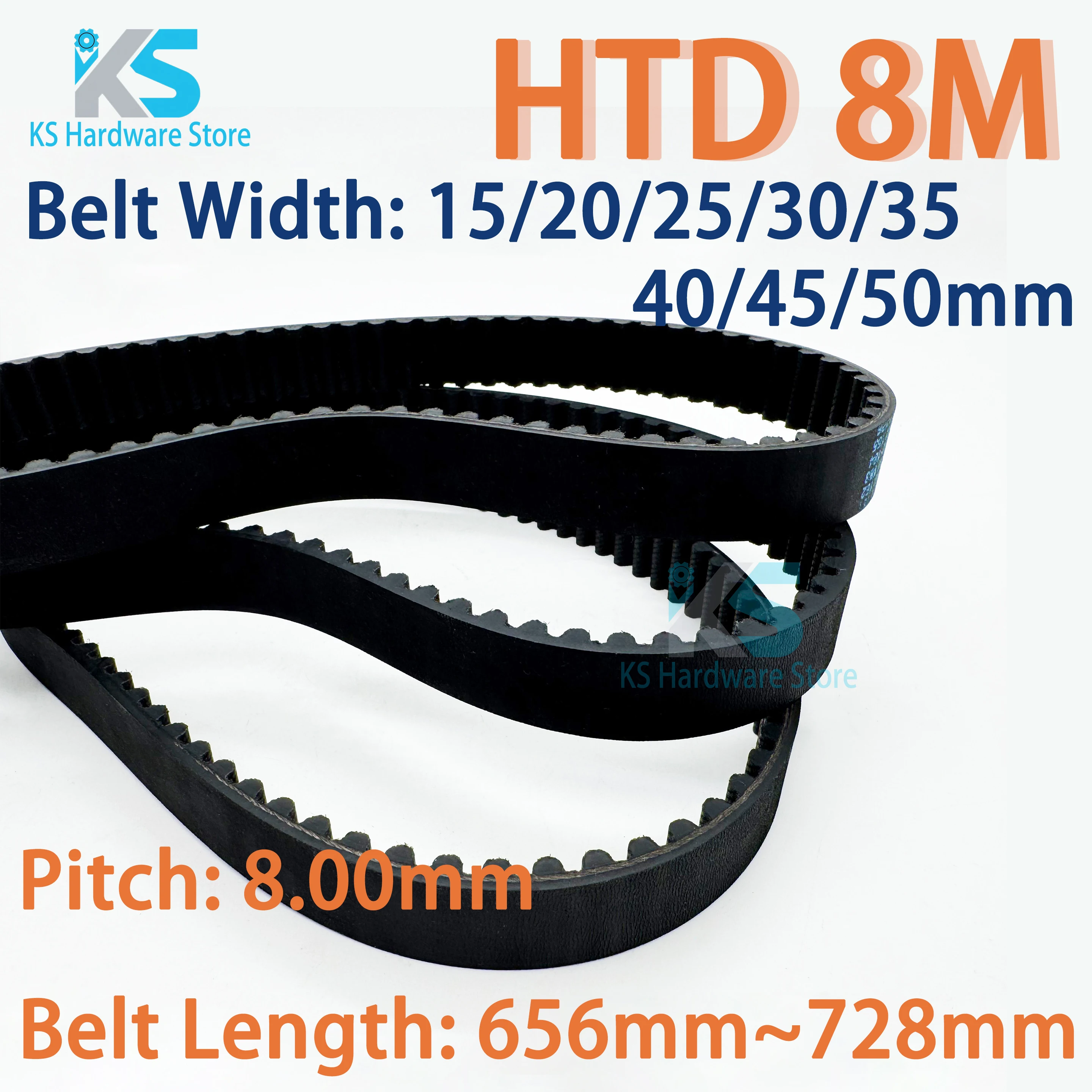 HTD 8M Timing Belt Lp= 656 664 672 680 688 696 704 712 720 728mm Width 10 20 30  40 50mm HTD8M Closed Loop Belt Drive CNC Rubber
