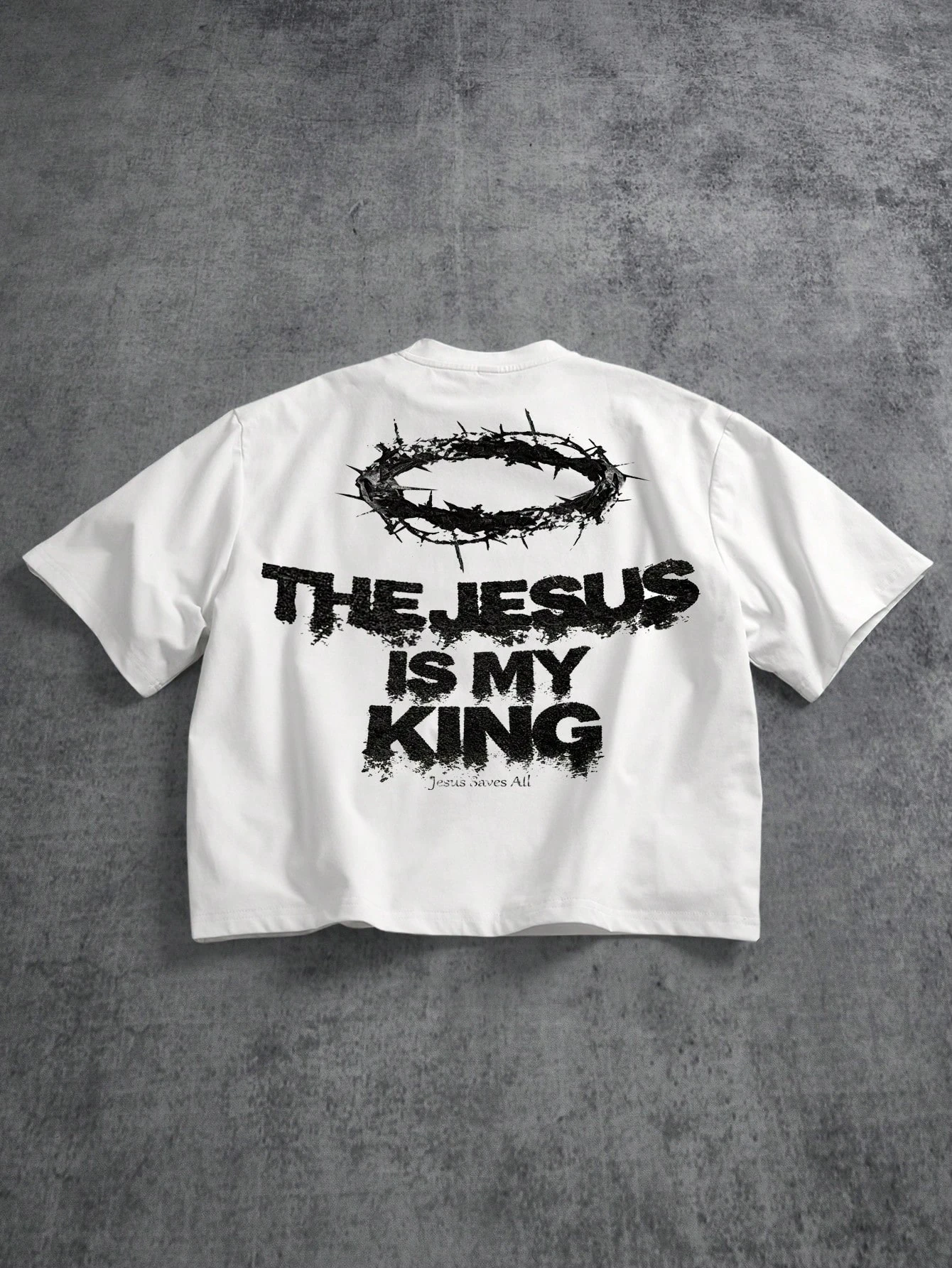 2026 New Family Matching T‑Shirt Faith Thorn Crown Grunge Text Back Print Cropped Oversized Cotton Short Sleeve Parent‑ChildTops