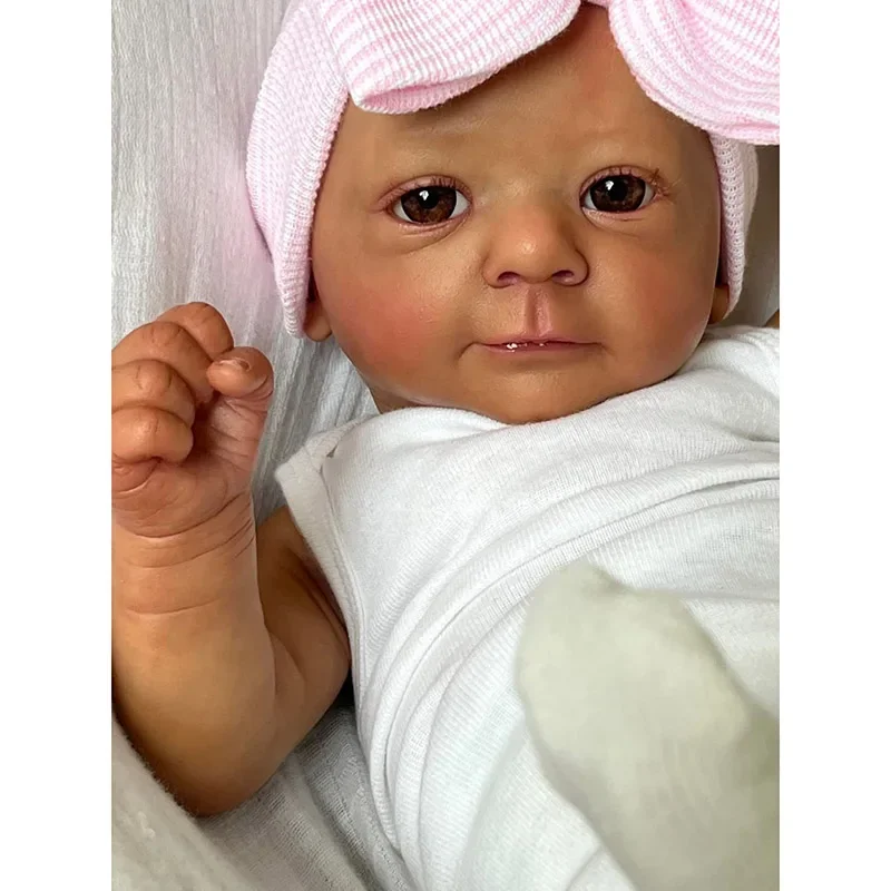 45cm pele escura felicia corpo macio reborn bebê boneca realista toque macio recém-nascido 3d pele mão-raiz cabelo visível