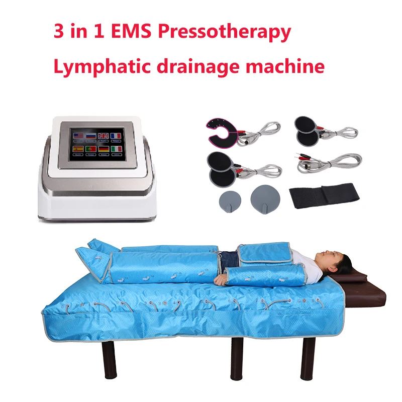 Infravermelho Pressão De Ar EMS Pressoterapia, 3 em 1 Tela Tocada, Máquina De Drenagem Linfática, Onda De Ar, Massageador Elétrico