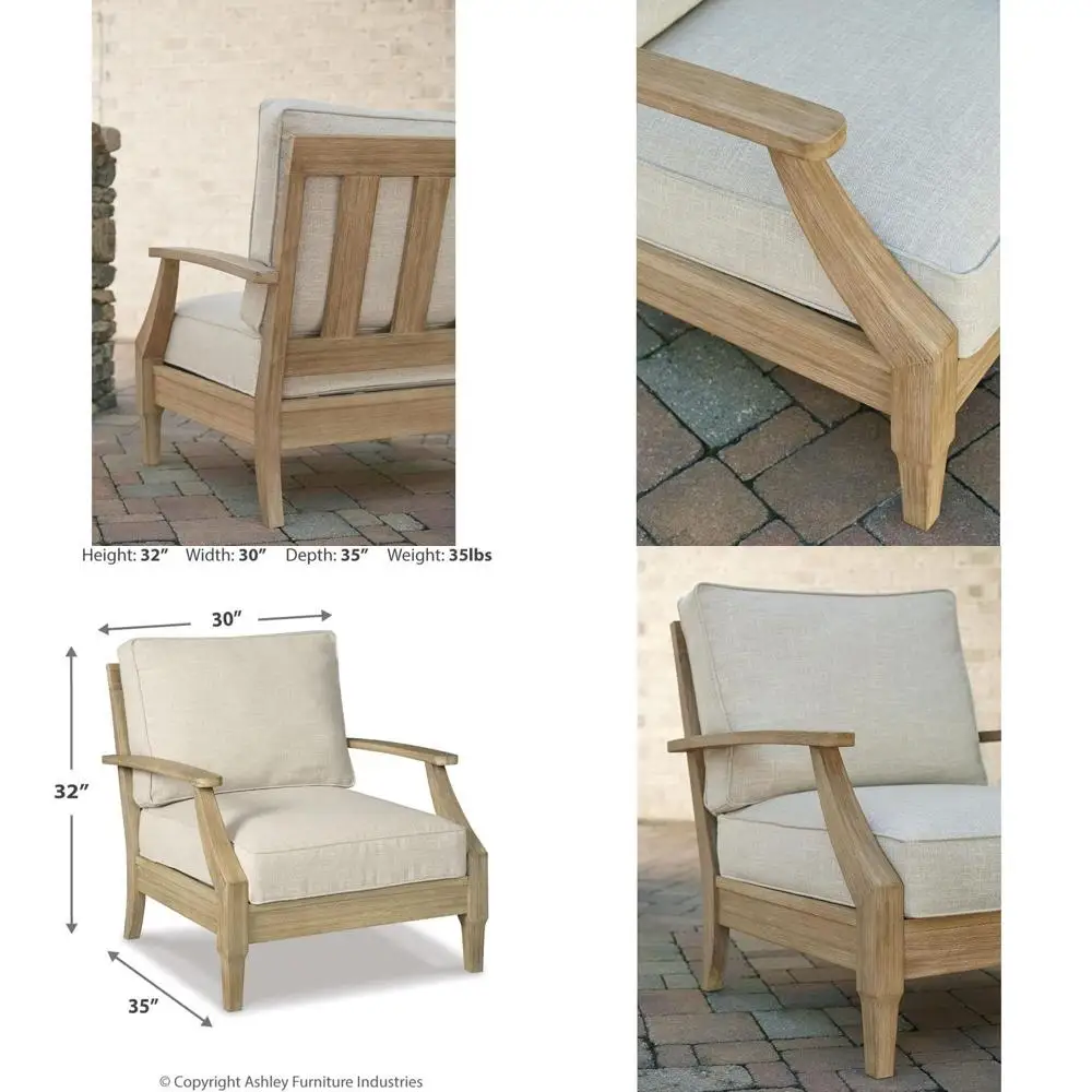 

Weather-Resistant Rattan Cushion Lounge Chair, Durable Finish, Eucalyptus Frame, 30x35x32, Beige