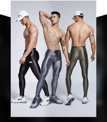 DROZENO Hipster metal tech sports leggings Men's hips Liquid fitness pants sports training pants fitness pants