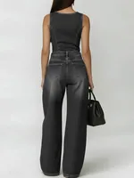 Bonboho Women's Sleeveless Round Neck Eyelet Wide Leg Denim Jumpsuit Casual Streetwear Jumpsuit for Festival & Party Outfits - Image 5