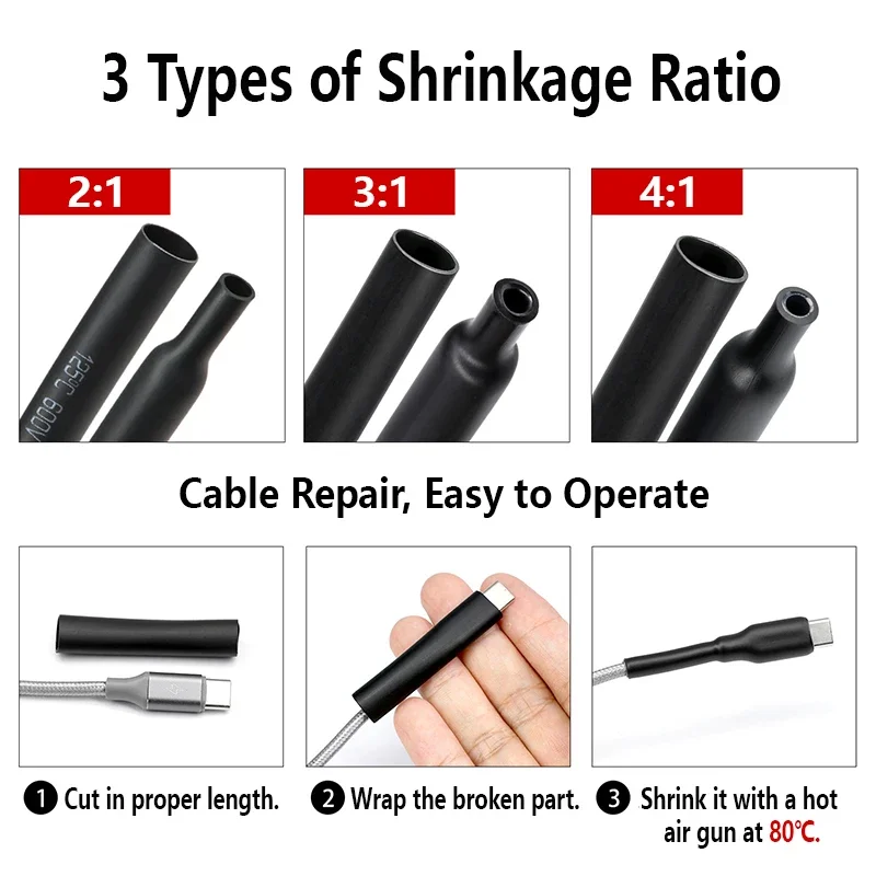 Blue Red 3:1/4:1 Ratio Heat Shrink Tube With Hot Melt Glue Dia.1.6mm - 40mm Polyolefin DIY Cable Repair ﻿Wrap Cable Sleeve