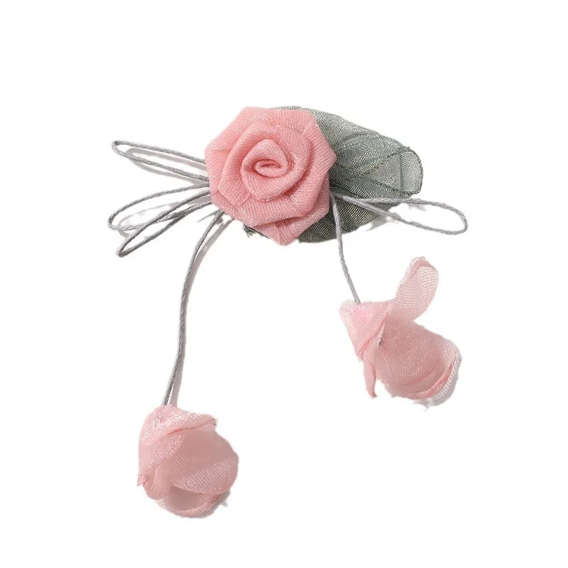 Organza Handmade Hair Clips, flores de rosa, borla doce, pétalas, malha, DIY acessórios de vestuário, atacado, 4pcs