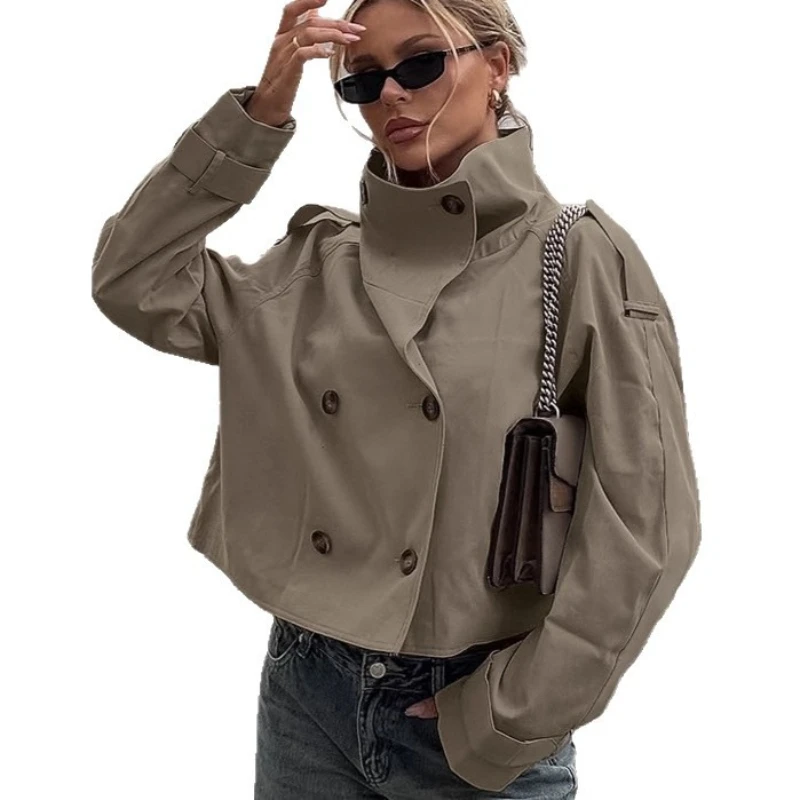 2026年新春ニッチデザイン気質通勤スタンドカラー長袖ダブルブレストショートジャケット