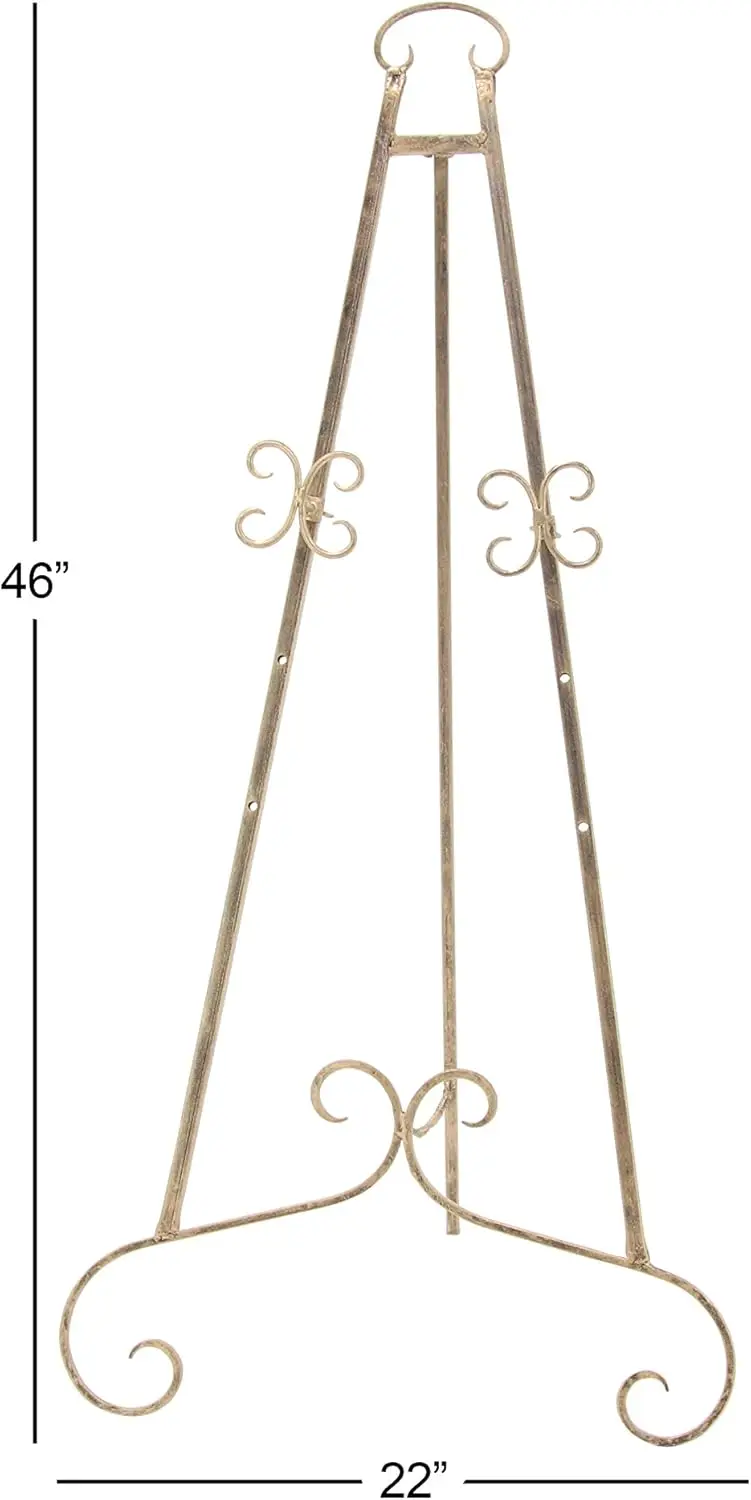 

Metal Scroll Large Free Standing Adjustable Display Stand Easel with Chain Support, 22" x 21" x 46", Gold