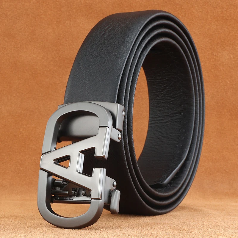 

Letter A Automatic Buckle belts men fashion luxury genuine leather high quality cowhide Waistband men business trousers casual