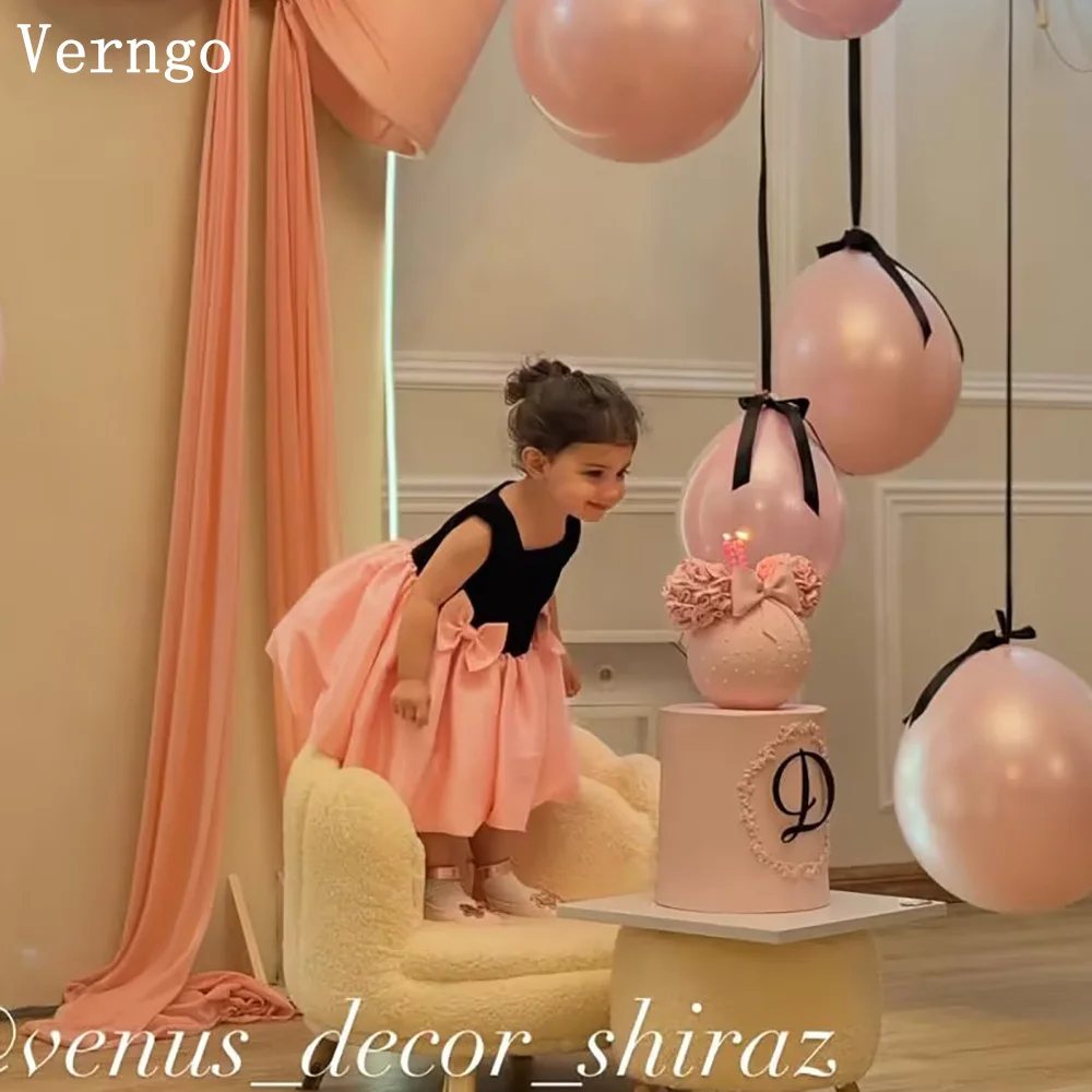 

Verngo Black Pink Mini Birthday Party Gowns Kids Bow Priness Celebrity Formal Dresses A Line Ball Gowns Customized