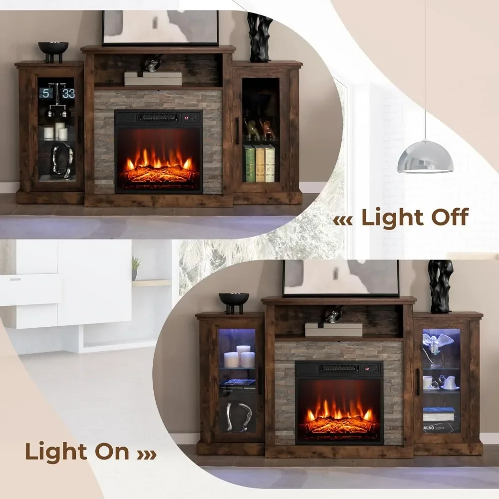 TV Stand with APP Control&Remote Control 18in Fireplace Insert with16Color Light&Adjustable Shelve Electric Fireplace TV Console image 4