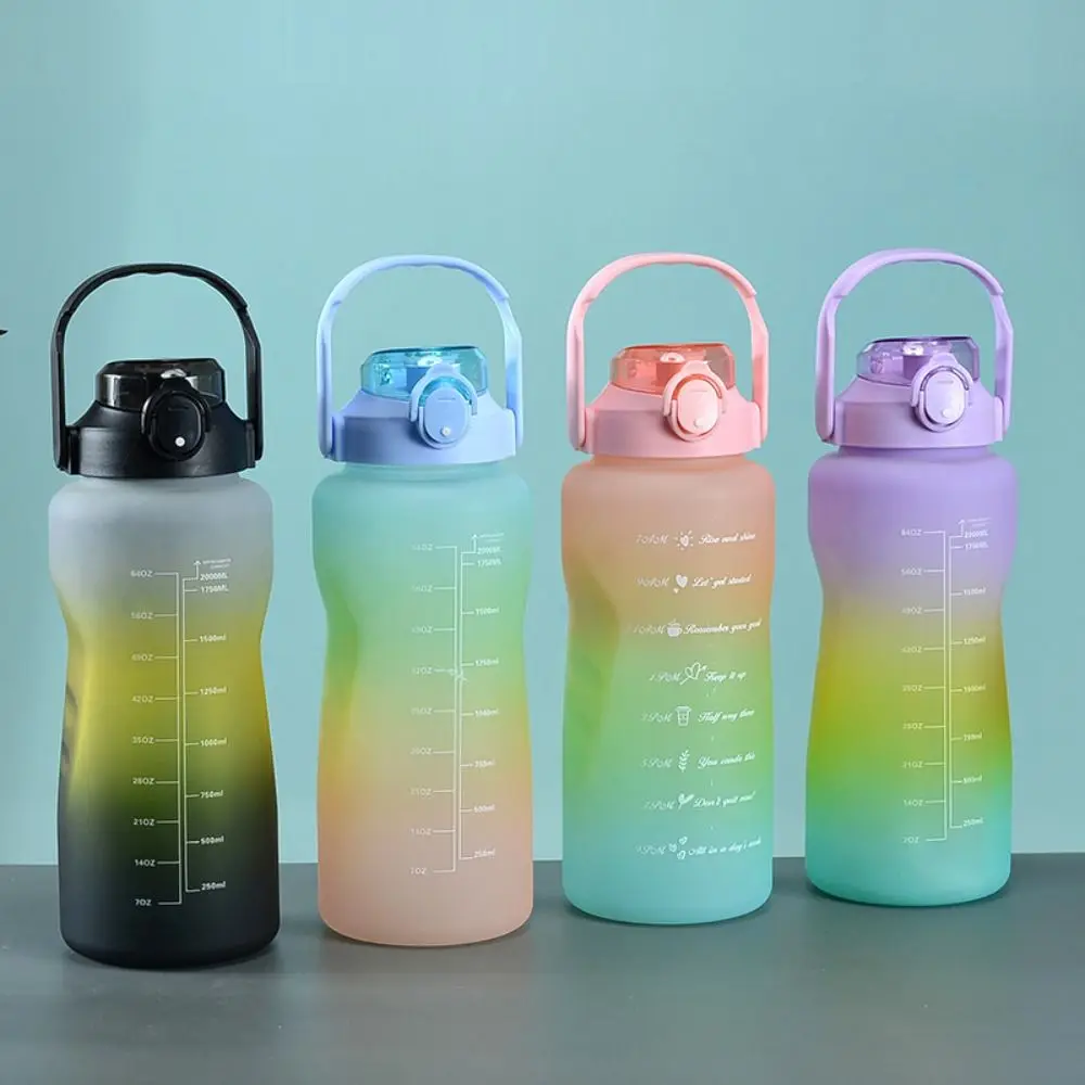Juego de tres piezas de botellas de agua deportivas, escala de horario, taza colorida a prueba de fugas, Color degradado, gran capacidad