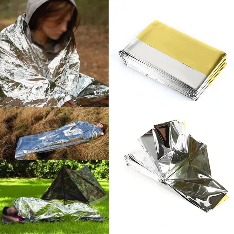 Hot Outdoor Waterproof Emergency Bag Insulation Disaster SOS Aid Life-saving Survival Rescue Insulation Blanket Hike 210*140CM