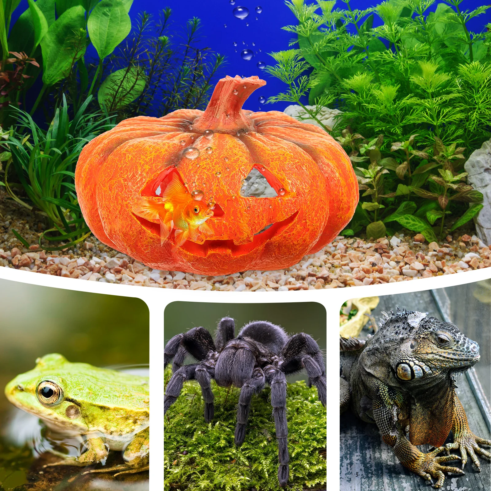 

Pumpkin Reptile Hideout Cave Resin Fish Tank Decoration Lightweight Lifelike Natural Design For Aquarium Turtle Habitat Shelter