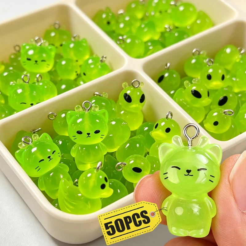 Creative Mini Cat Duck Cute Pendant DIY Desktop Decoration Item Charm Jelly Green Resin Luminous Alien Handmade Gifts Props