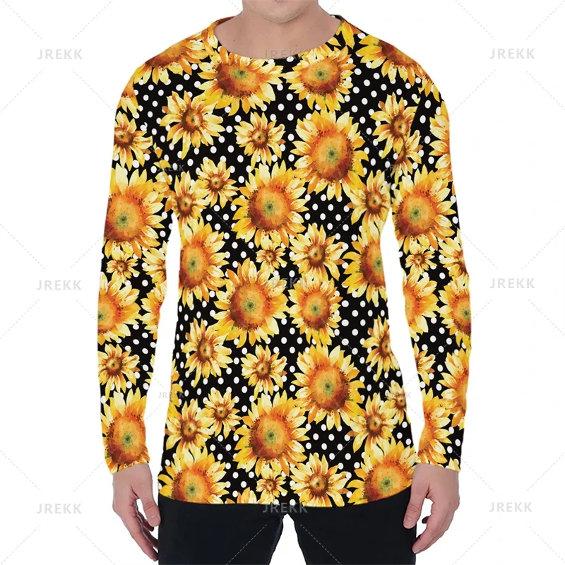 New Harajuku 3D Hawaiian Sunflower Field Printing Long Sleeve T Shirt Mens Clothing Fashion Streetwear Kid Funny Clothes Y2k Top