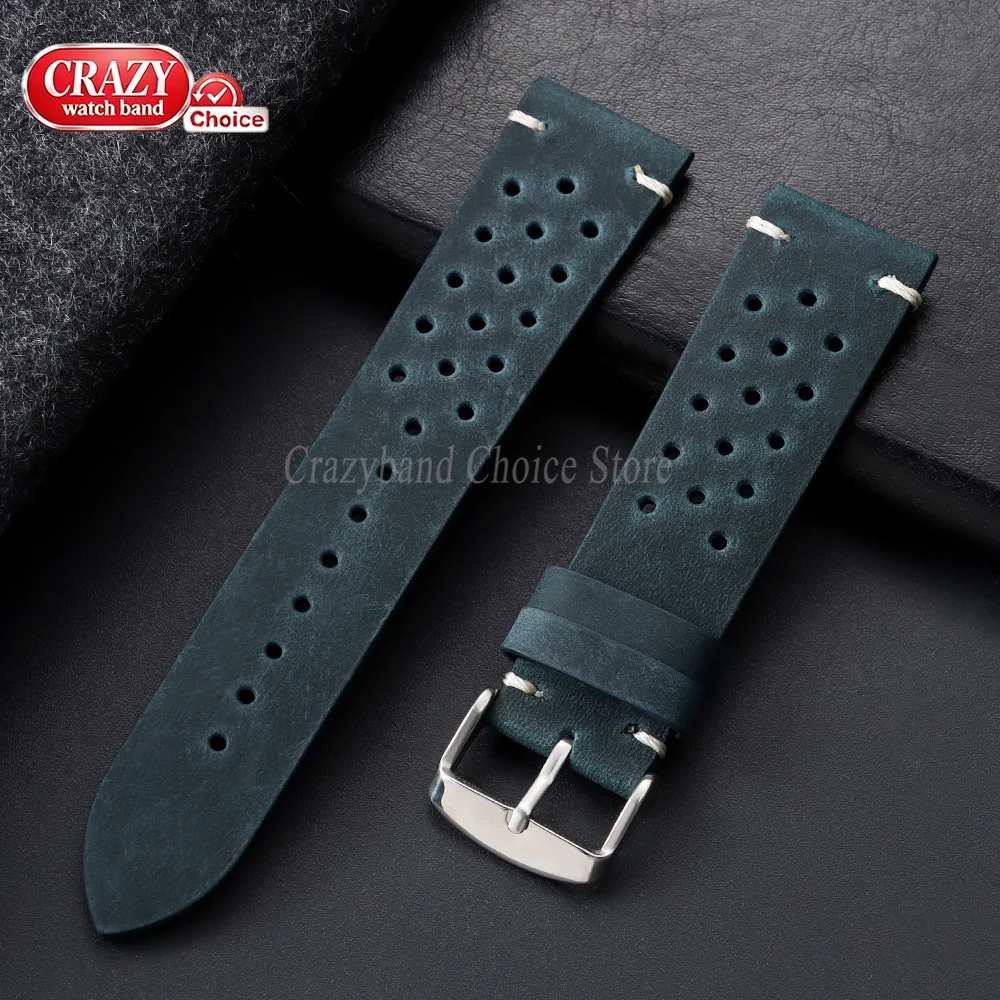 18/19/20/21/22mm 24mm Vintage Atmungsaktives Poröses Leder-Uhrenarmband Business Braun Schwarz Universelle Uhrenarmbänder Damen Herren Armband – Detail 10