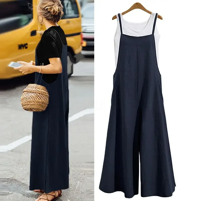 Summer New Loose All-match One Piece Wide Leg Pants Solid All-match Plus Size Trend Jumpsuits Casual Fashion Women Clothing