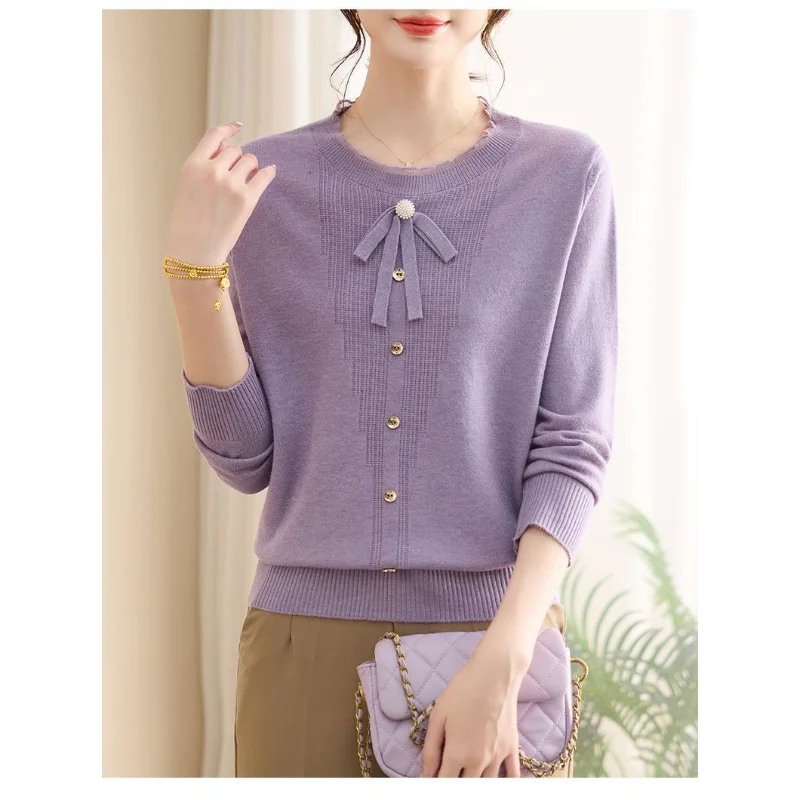 Base girocollo Nuovo maglione lavorato a maglia cinese Top pullover a maniche lunghe tinta unita allentato