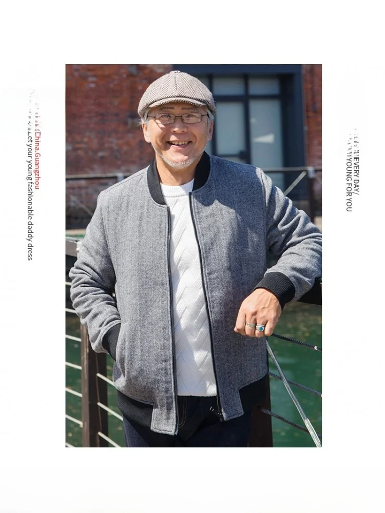 

Loose Woolen Suit Jaet for Middle-Aged And ly Men Autumn Winter Outerwear Faionable Ci Sle Long Sve Zipper Cl...