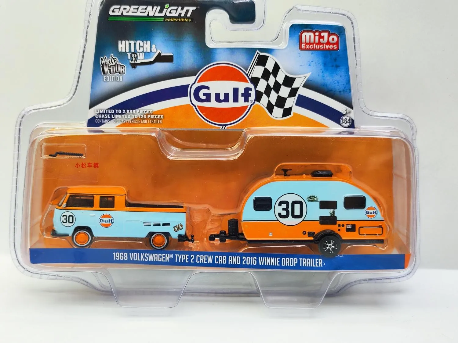 

1: 64 1968 Volkswagen T2 and 2016 WINNIE DROP Trailer # 30 Gulf Oil Gulf Collection of car models