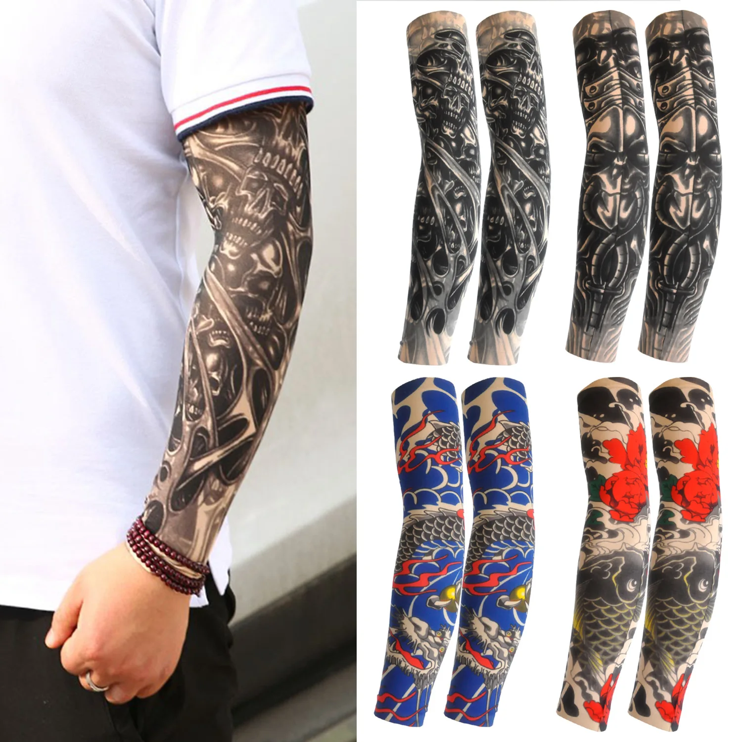 8 PCS Tattoo Sleeves Men Women Summer Anti-Sunburn Bars Elastic Outdoor Arm Cover Party Nightclub Cycling Golf Tattoo Sleeve