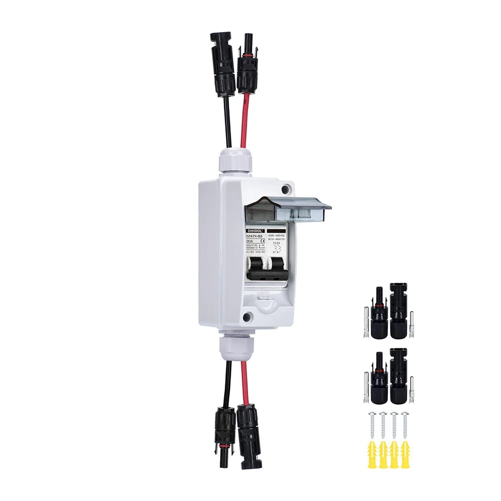 30 Amp 12V-400V DC Disconnect Switch Miniature Circuit Breaker with IP65 Distribution Box for Solar Panels Plug-And-Play