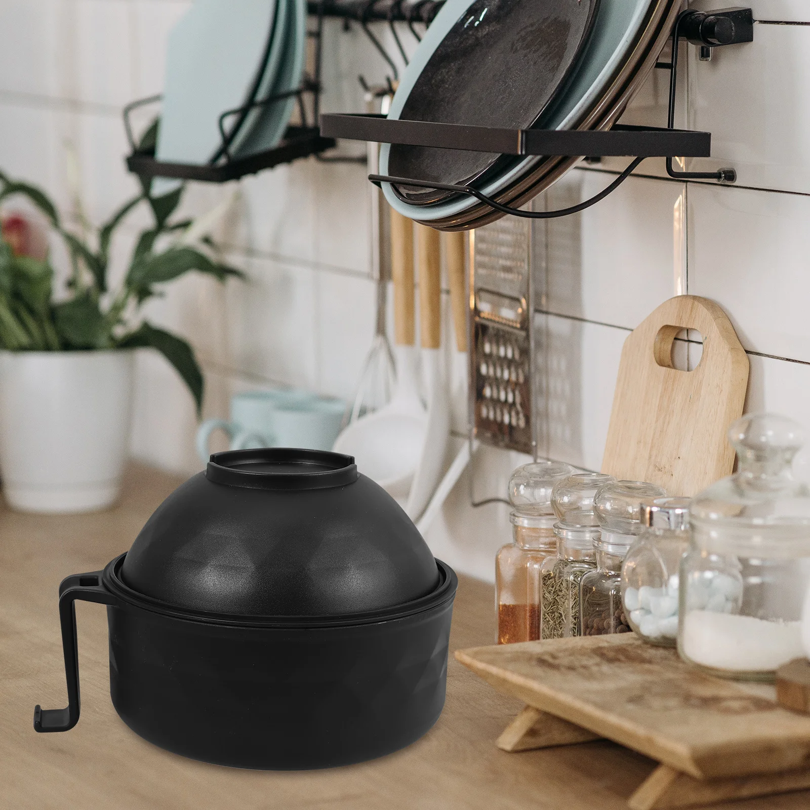 

Black Microwave Ramen Bowl Set Plastic Lid Fork Spoon Chopsticks Salad Pasta Fruit Bowls Dorm Room Essential Ramen Noodles Bowl