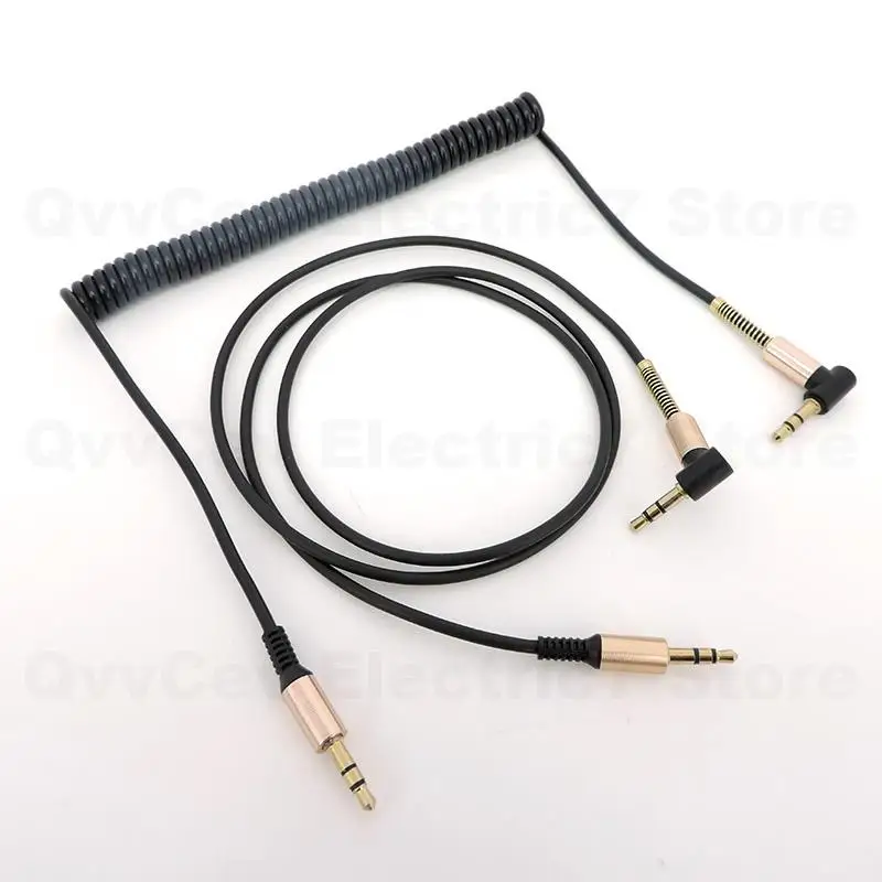 Right Angle 3pole stereo 3.5mm Jack AUX Audio Male to male spring extend Cable Speaker for PC Headphone gold plated W28