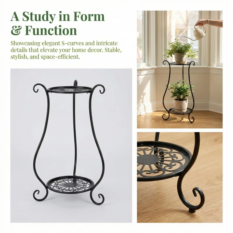 Floor-standing multi-layer flower pot rack with tray, European-style living room balcony green plant succulent storage rack, uni