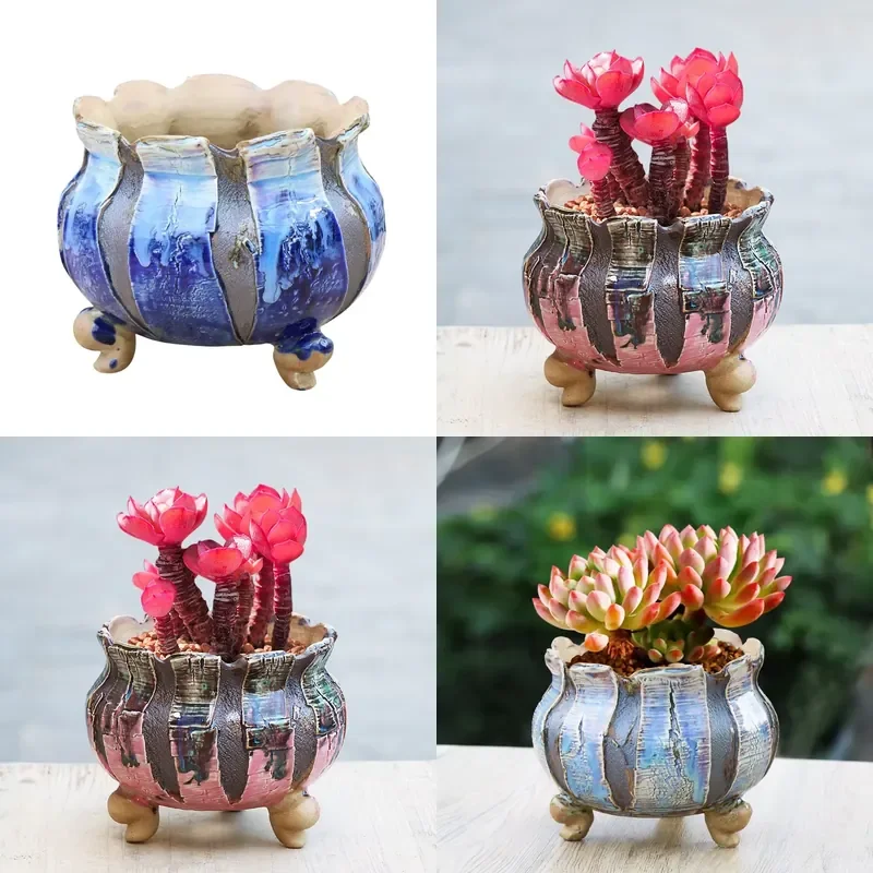 Handmade Glazed Ceramic Bonsai Pot Large Garden Basin for Outdoor Succulents and Plants Decorative Clay Planter