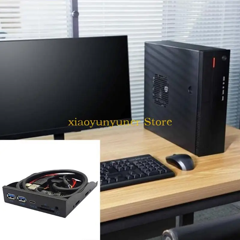 

P9JB USB 3.2 Splitters Floppy Bay 3.5mm Headphone Front Panel Expansion Jacks for Computer PC Rack 19pin to TypeC