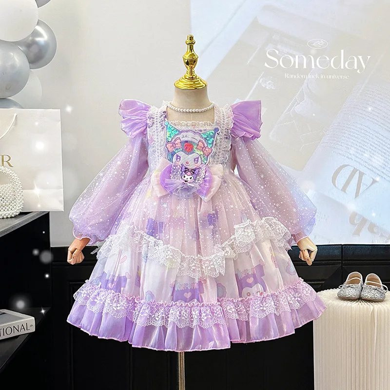

Новое платье Лолиты для девочек Kuromi Melody с героями мультфильмов, аниме Kawaii, платье принцессы с длинными рукавами, юбка из пряжи для дня рождения, праздничные подарки