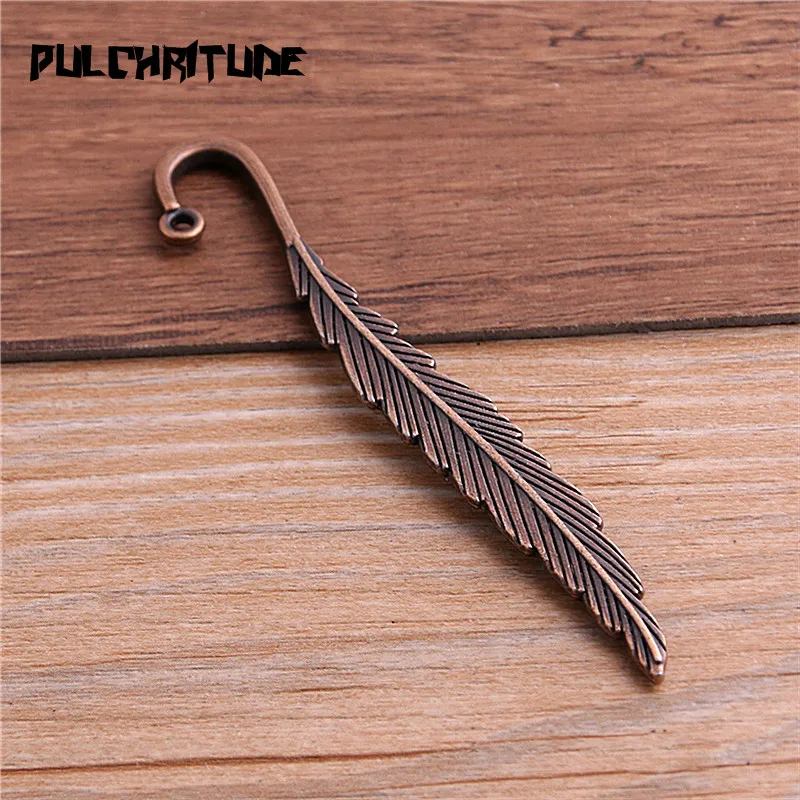 4Pcs 12*79mm 4 Color Feather Bookmark Charms Vintage Metal Alloy For DIY Crafts Stationery School Office Supply Teacher Gift