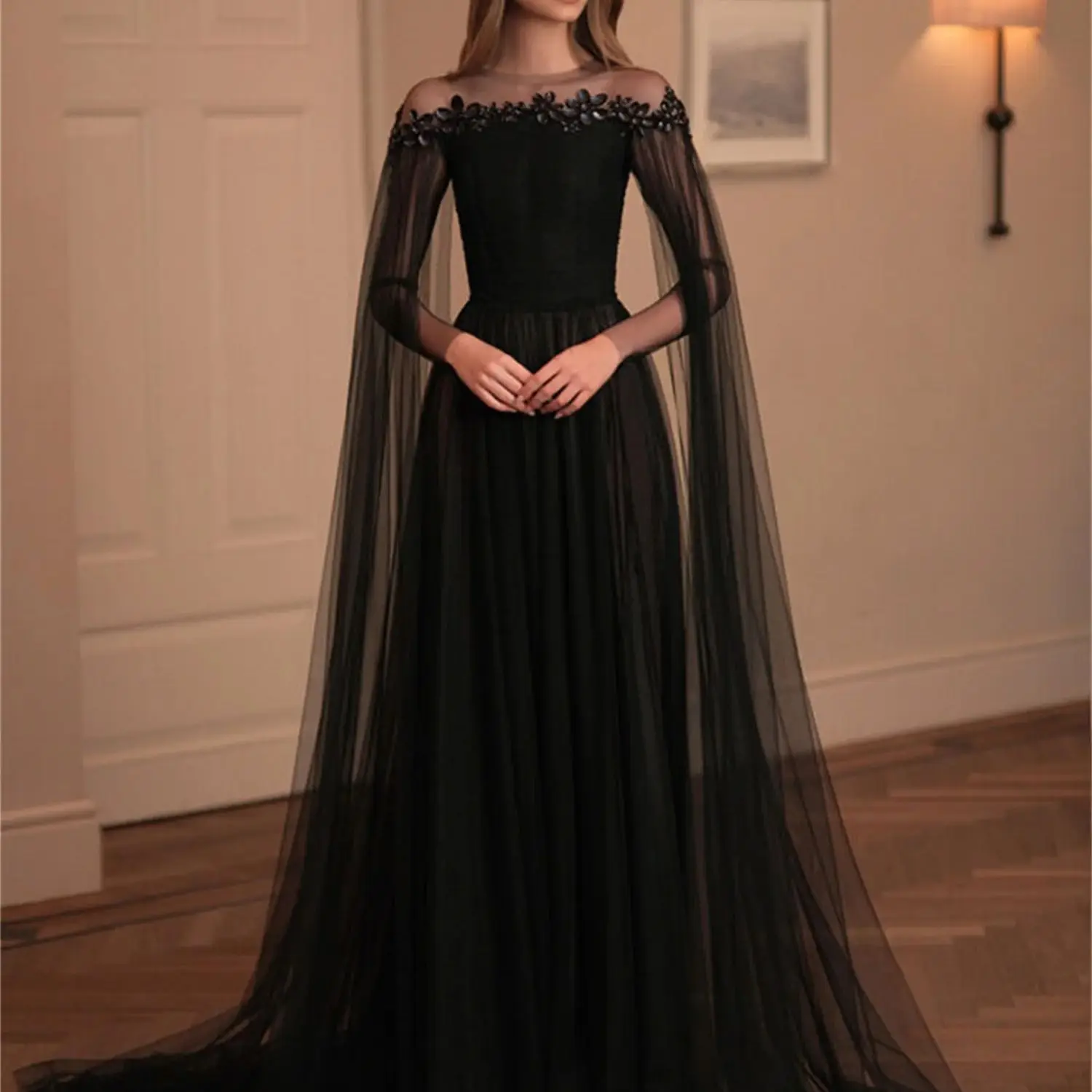 

Cindy Black Flowers A-line Shawl Sharon Happy Evening Dresses From Large David Wedding Guest Dress Women Elegant Party Woman