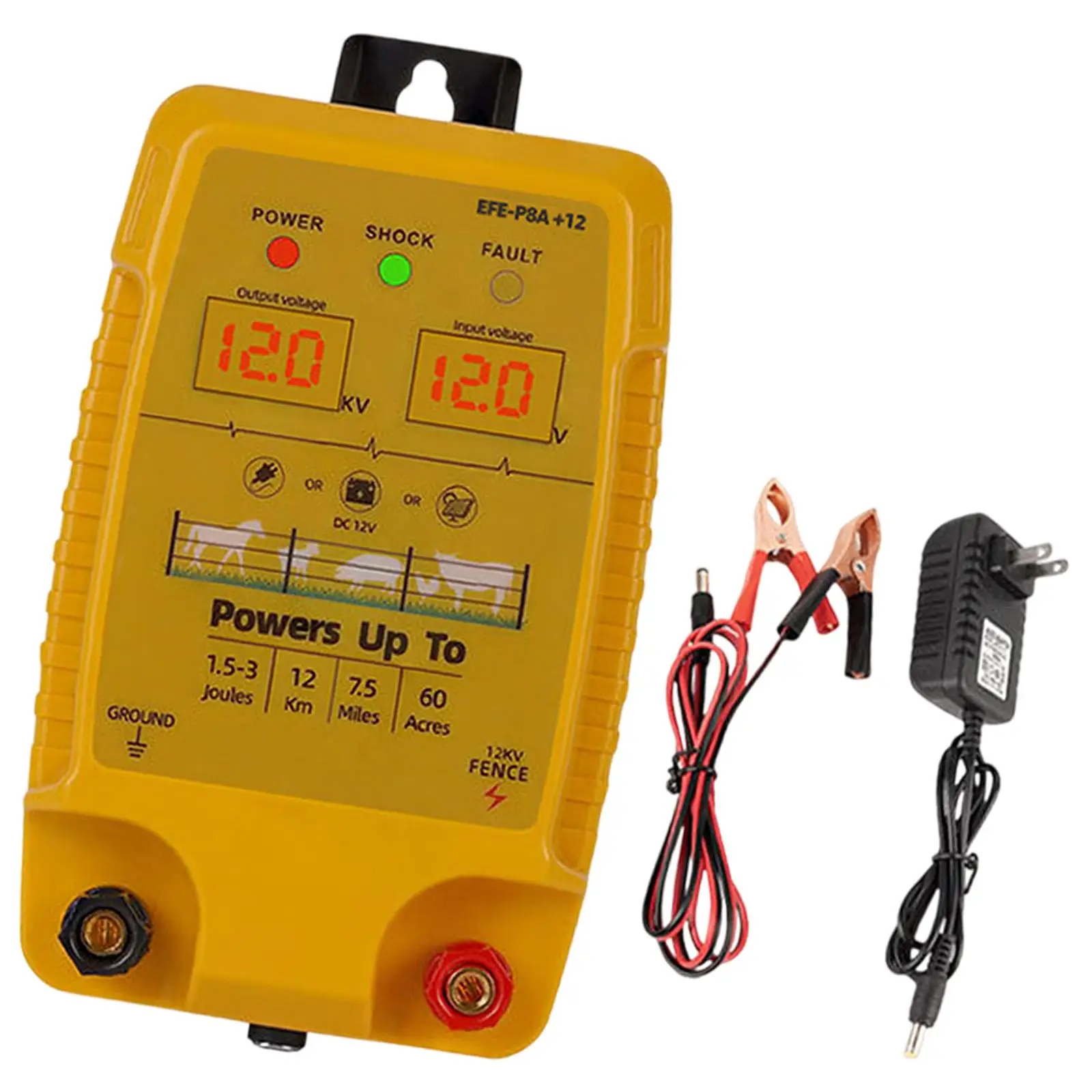 Electric Fence Energizer Livestock Fence Charger Controller System Robust ABS Build 1.5 to 3J Output for Cattle Protection
