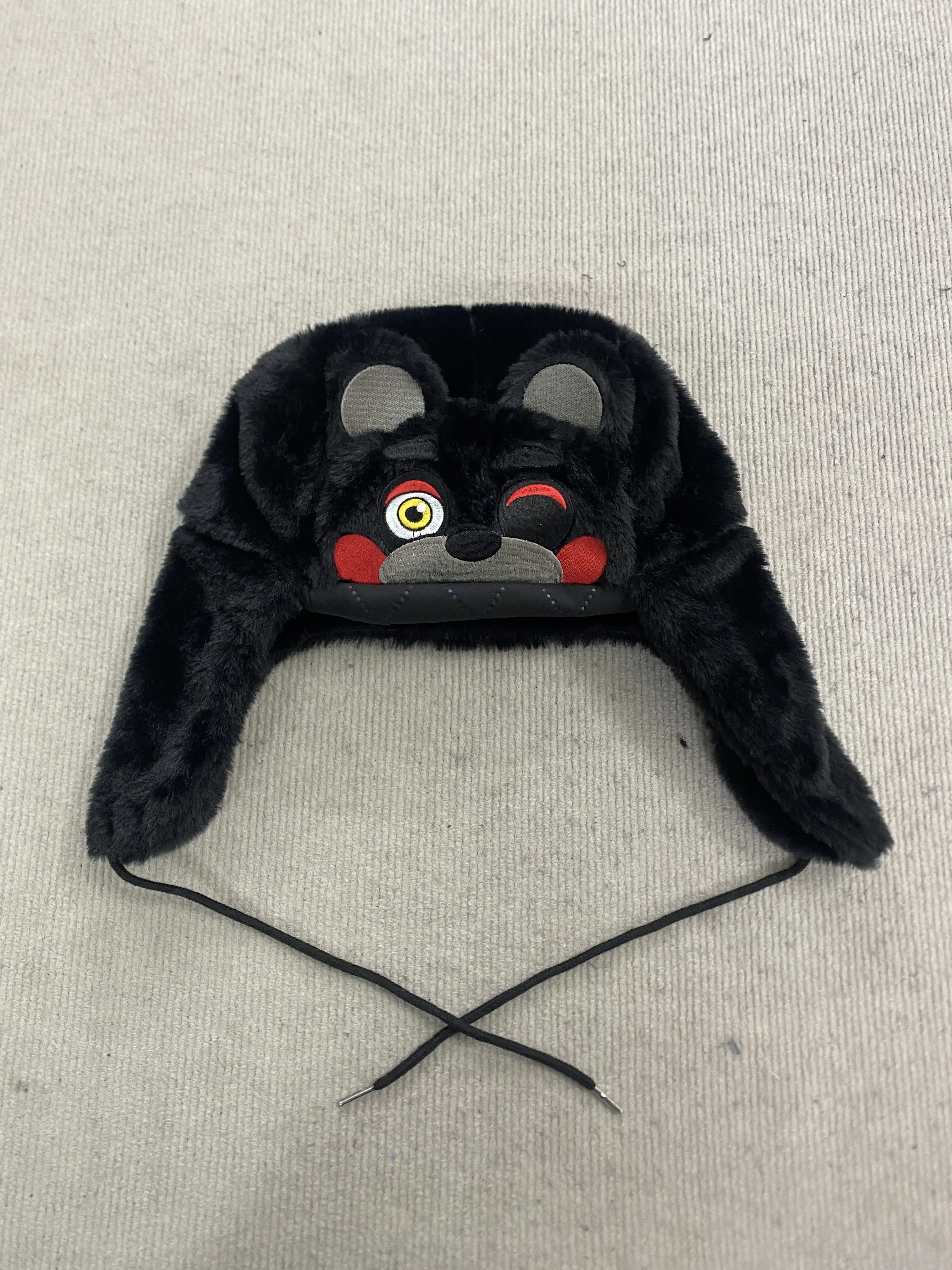 Y2K E-Girl Cute Bear Plush Trapper Hat Women Black Faux Fur Warm Winter Streetwear Hat