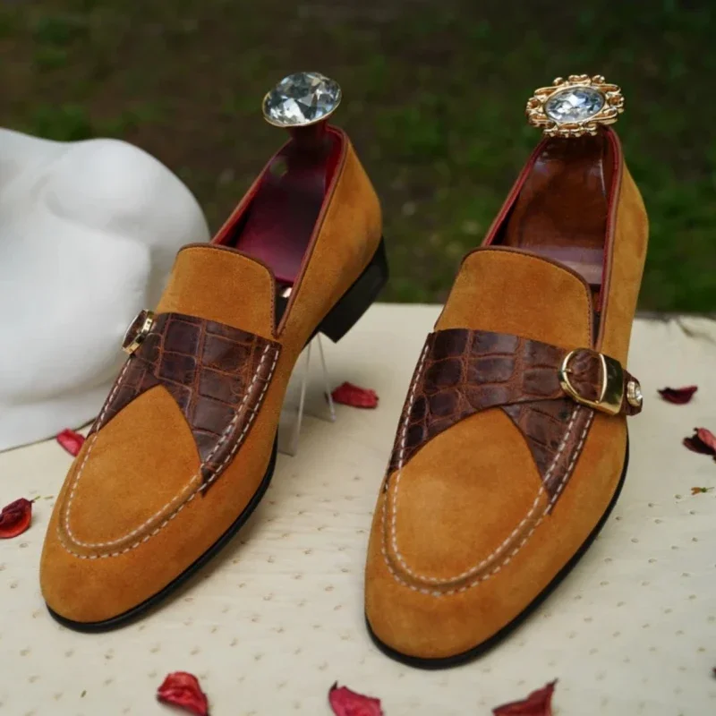 New Yellow Loafers for Men Flock Casual Shoes Breathable Slip-On Wedding Size 38-46 Men Dress Shoes