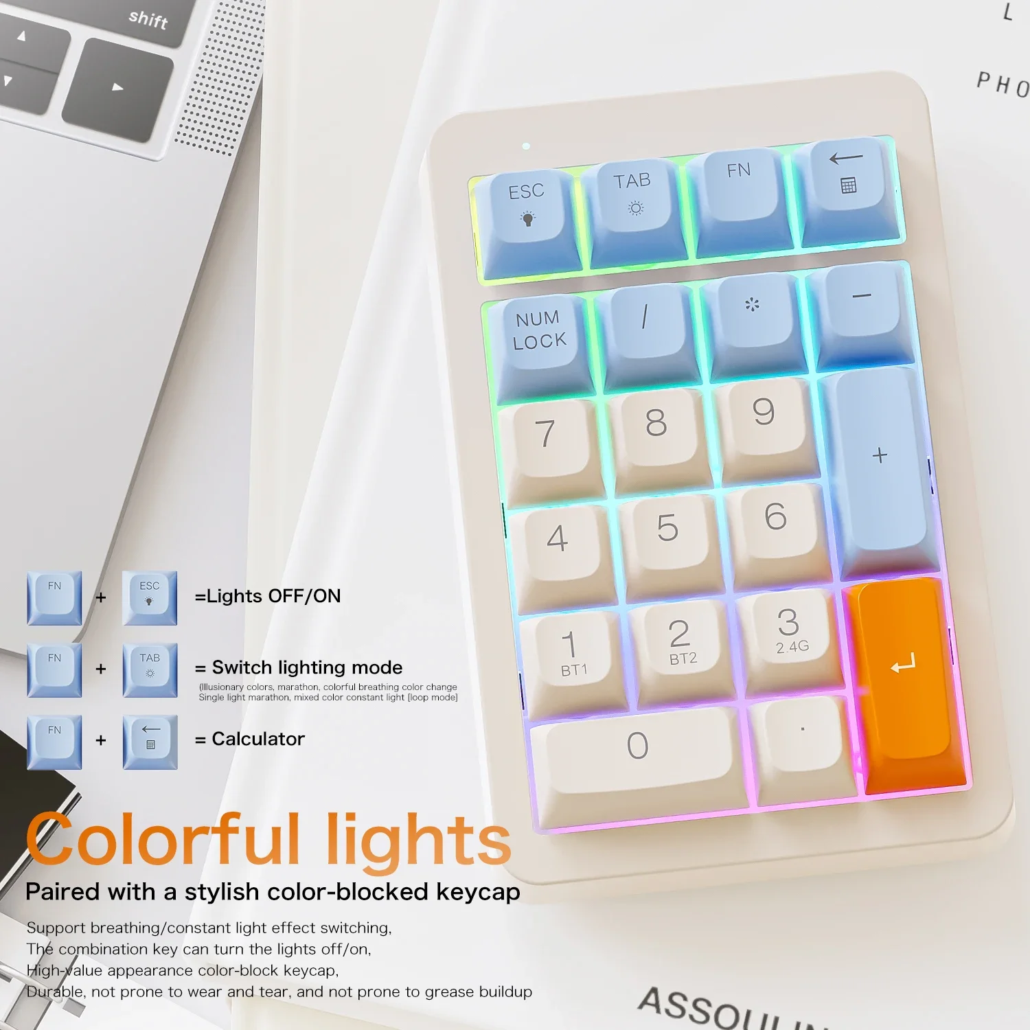 FREEWOLF M21 Wireless Numeric Keypad 21 Keys Bluetooth 2.4G Dual Mode RGB Backlit 950mAh USB-C Numpad for Laptop PC - view 5