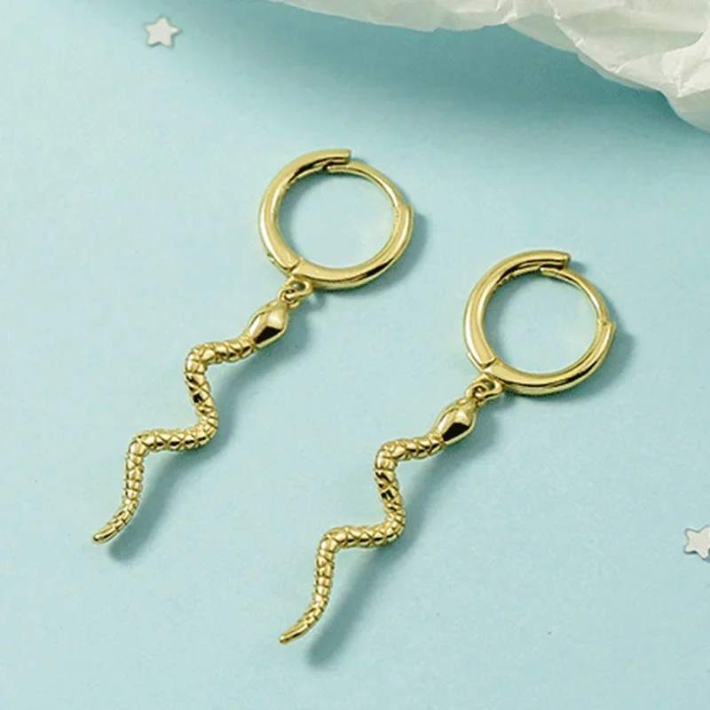 Pendientes de aro de serpiente 925 para mujeres y hombres, colgante de Animal, pendientes de plata de ley 925, joyería Punk, regalo, accesorios de Hip Hop