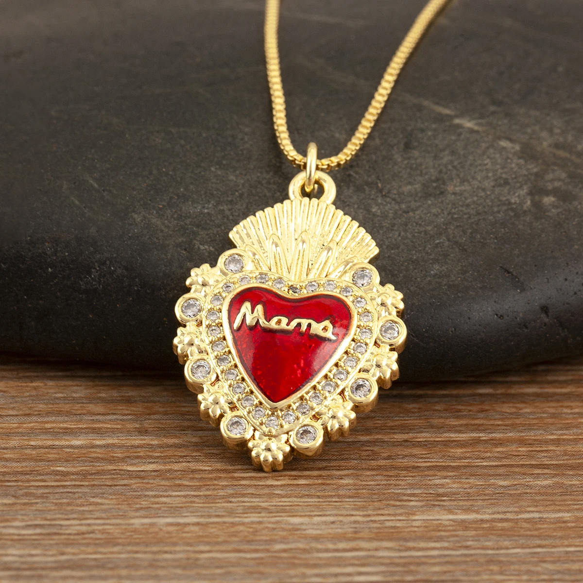 AIBEF Fashion Mama Heart Shaped Necklace 4 Styles Fully Crystal Copper Exquisite Jewelry Pendant Party For Women Birthday Gifts