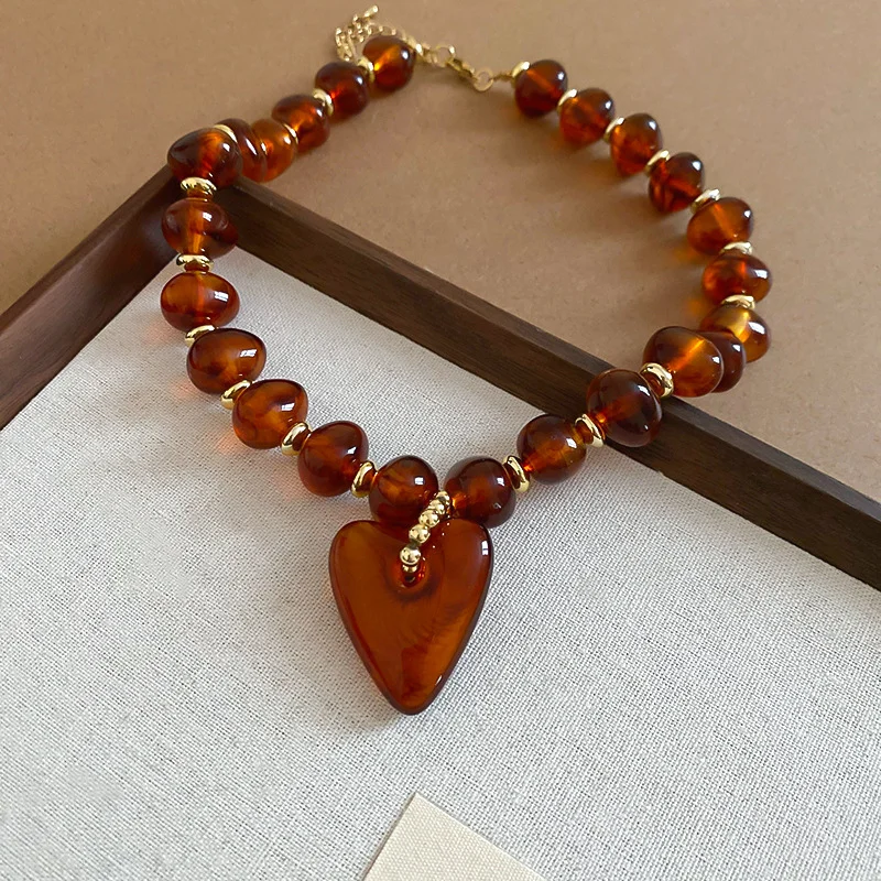 Amber Color Irregular Acrylic Beads Chokers Necklaces Set