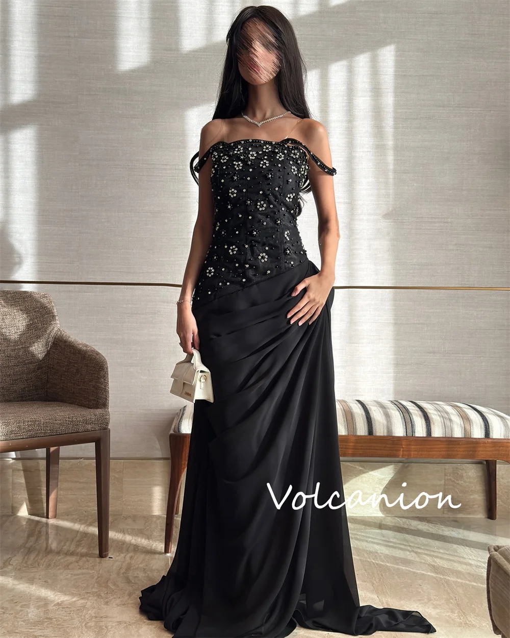 تخصيص جودة عالية جيرسي لؤلؤة الطية ألف خط شير الأشرطة فساتين طويلة مناسبة مخصصة الطراز الحديث