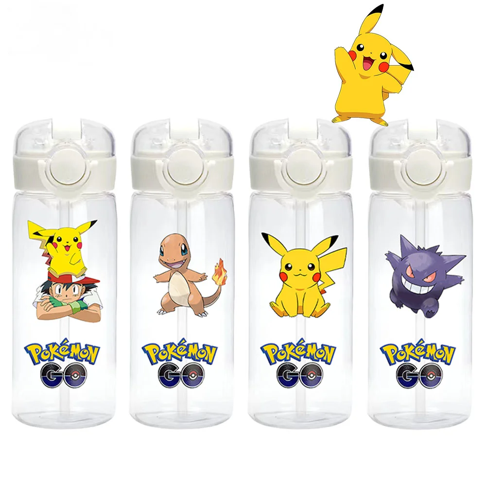 Image of Pokemon Pikachu Anime Cartoon Niedlicher Schüler-Kinder-Wasserbecher aus Kunststoff, sturzsicher, hitzebeständig, tragbarer Strohhalmbecher, kreativer Trinkbecher