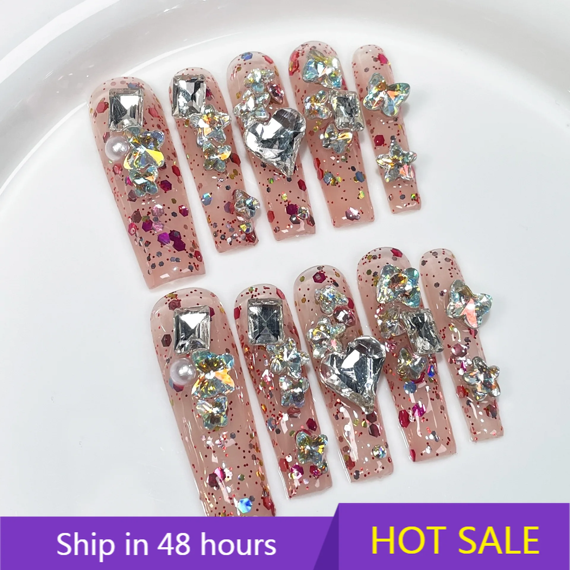 

YTYIN Europe United States Long Water Pipe Nail Art ABS Full Drill Hand Wear Armor Cross-Border Foreign Trade Square Finger Nail