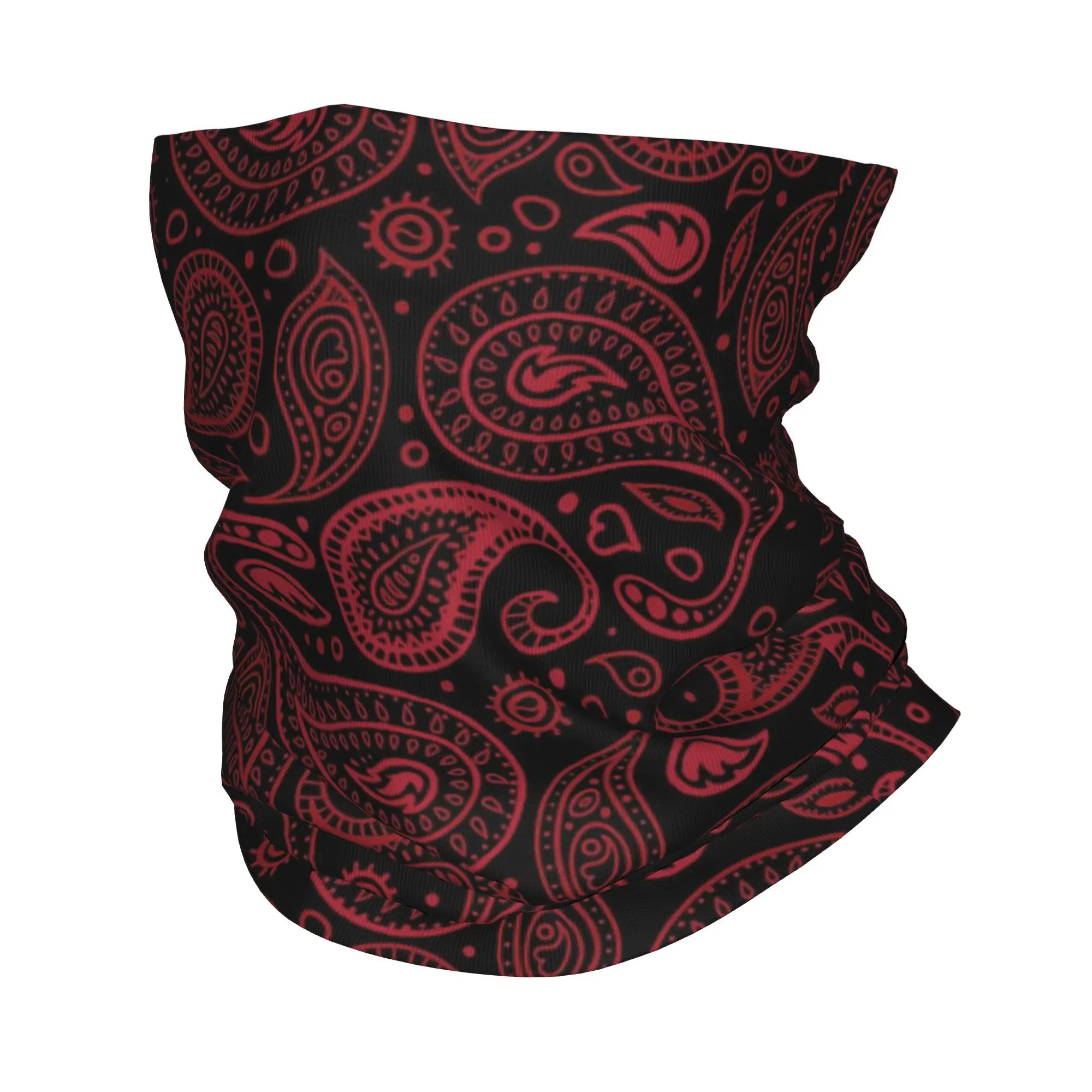 

Custom RED Paisley Art Bandana Neck Gaiter UV Protection Face Scarf Cover Women Men Headband Tube Balaclava