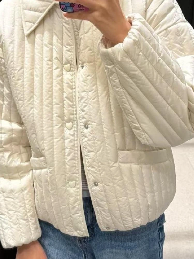Spring New Women's Loose Faion Simple Vertical Stripes Heart Button ort Cotton Jaet Thin Outerwear Commute Sle