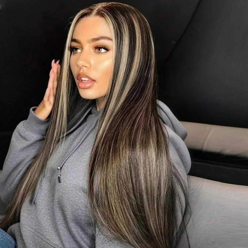 100% Remy Hair 1B/27 Highlight 13x4 HD Lace Frontal Human Hair Wigs For Women Ombre P1b/27 Straight Lace Wigs Human Hair 180%