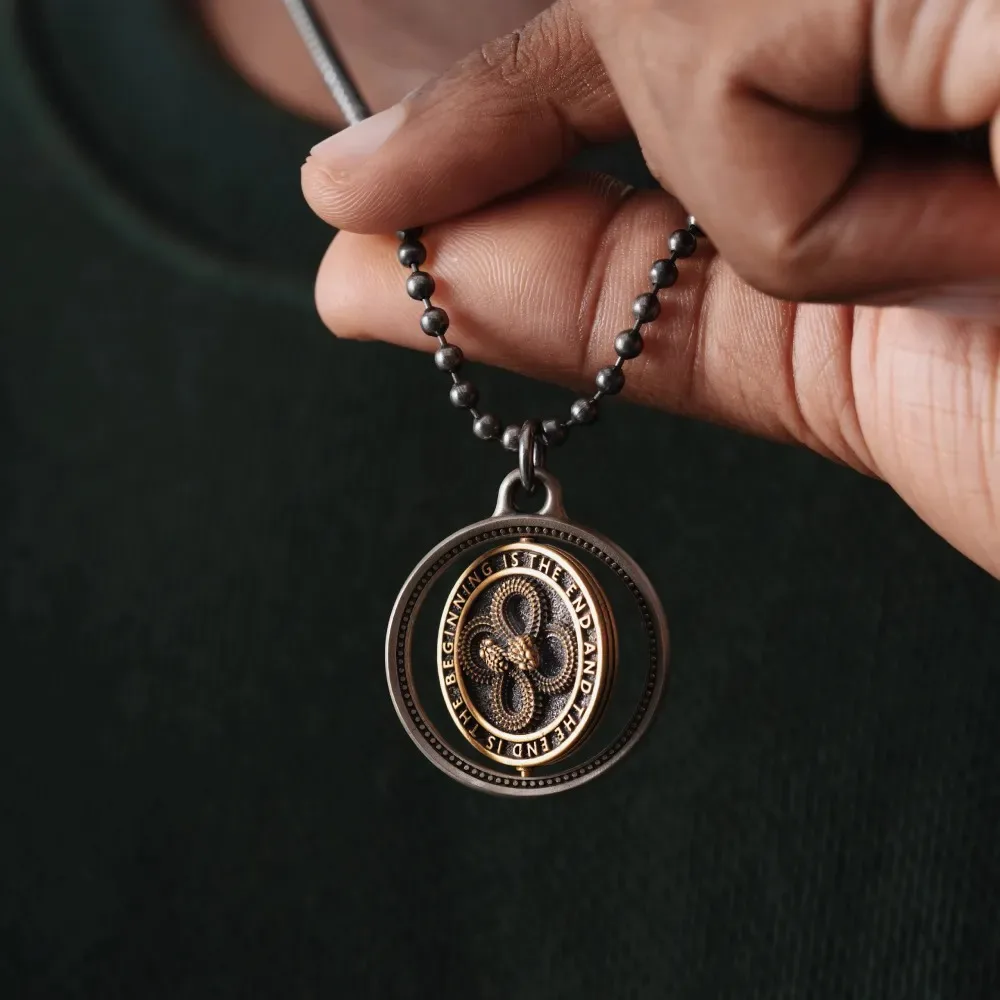 COPPERTIST.WU Rotatable Double Ouroboros Pendant Necklace Snake Charm Jewelry Gifts for Men Women